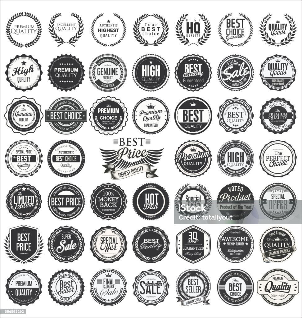 Insignes de qualité design vintage rétro vector collection - clipart vectoriel de Badge libre de droits