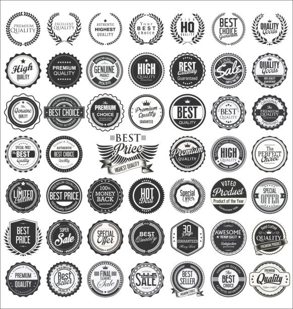 illustrations, cliparts, dessins animés et icônes de insignes de qualité design vintage rétro vector collection - badge seal stamper label retro revival