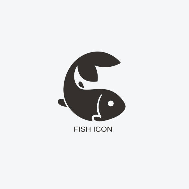 templat ikan untuk desain. ikon restoran makanan laut. ilustrasi gaya datar grafis - ikan ilustrasi stok