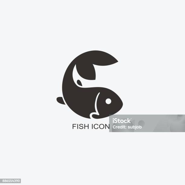 Fish Template For Design Icon Of Seafood Restaurant Illustration Of Graphic Flat Style Stock Illustration - Download Image Now