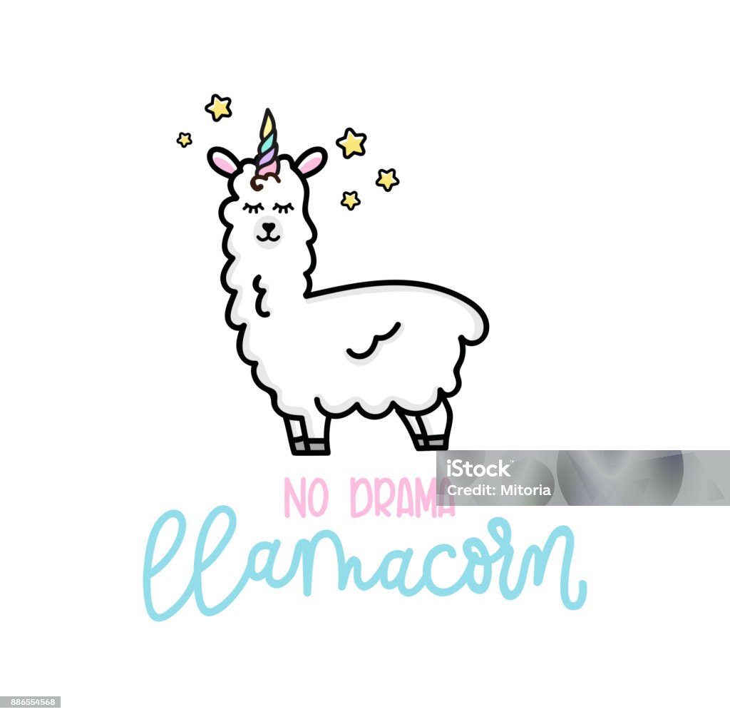 Llama unicorn inspirational poster with llama and stars. Hand drawn cute poster with lettering on pink background. vector illustration. Llama - Animal stock vector