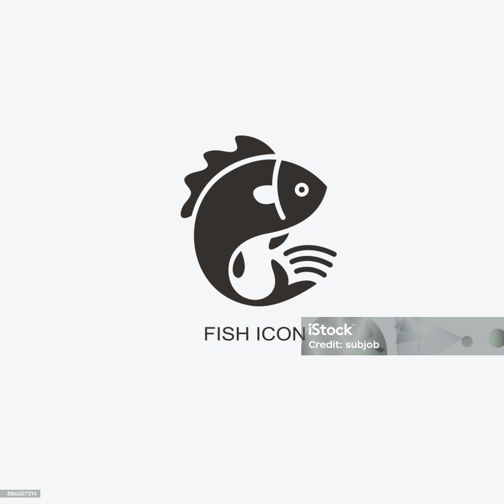 Modello animale da pesce per il design. Icona del ristorante di pesce. Illustrazione dello stile piatto grafico - arte vettoriale royalty-free di Pesce