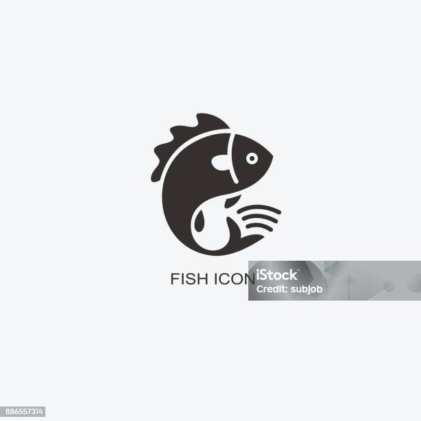 Fish Animal Template For Design Icon Of Seafood Restaurant Illustration Of Graphic Flat Style Stock Illustration - Download Image Now