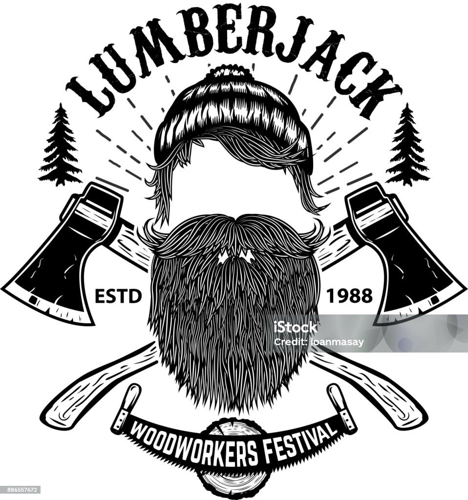 Lumberjack. Woodworkers festival poster template. Design element for emblem, sign, label, poster. Vector illustration Beard stock vector