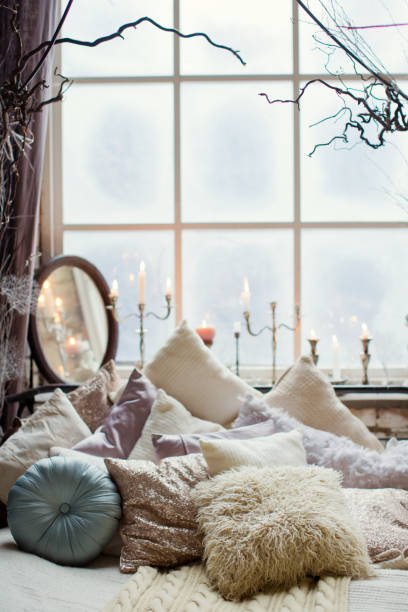 bedroom in loft room with Christmas decorations