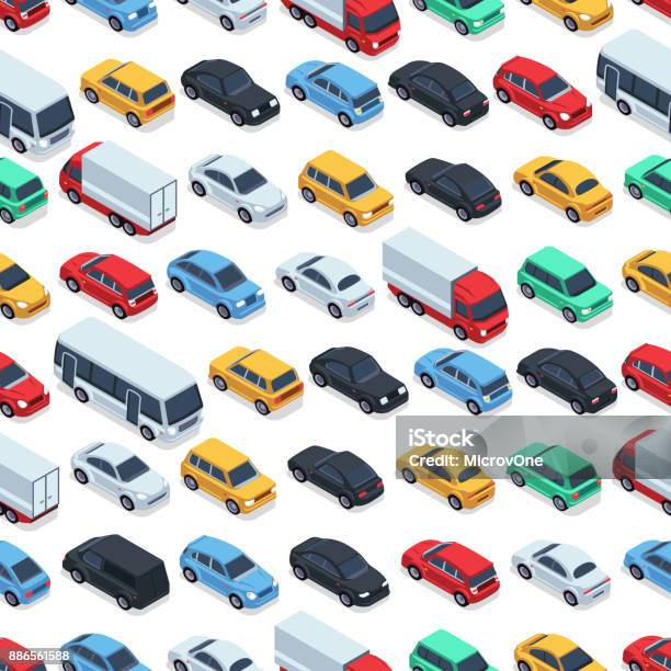 Urban Cars Seamless Texture Vector Background Isometric Cars Stock Illustration - Download Image Now