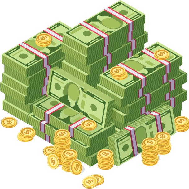 illustrations, cliparts, dessins animés et icônes de énorme tas de dollar argent argent et pièces d’or vector illustration - currency us paper currency dollar sign stack