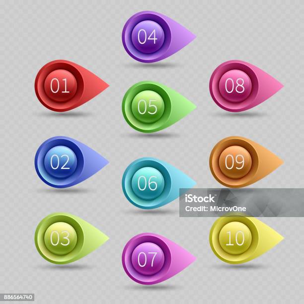 Ten Color Bullet Points With Numbers Vector Collection Stock Illustration - Download Image Now