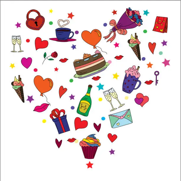 Vector illustration of Wallpaper for Valentine's Day with different objects