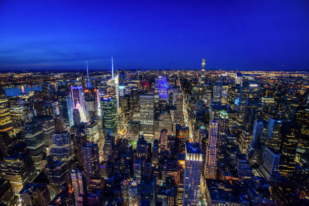 istock Manhattan skyline from above at dusk, New York City 886575512