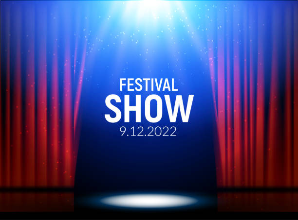 ilustraciones, imágenes clip art, dibujos animados e iconos de stock de cortinas rojo teatro escena escenario telón de fondo. vector show concierto de rendimiento del fondo. diseño de luz parte de la etapa - cabaret
