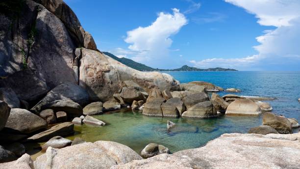 istock Coast landscape view over rocks at the water and ocean 886582412