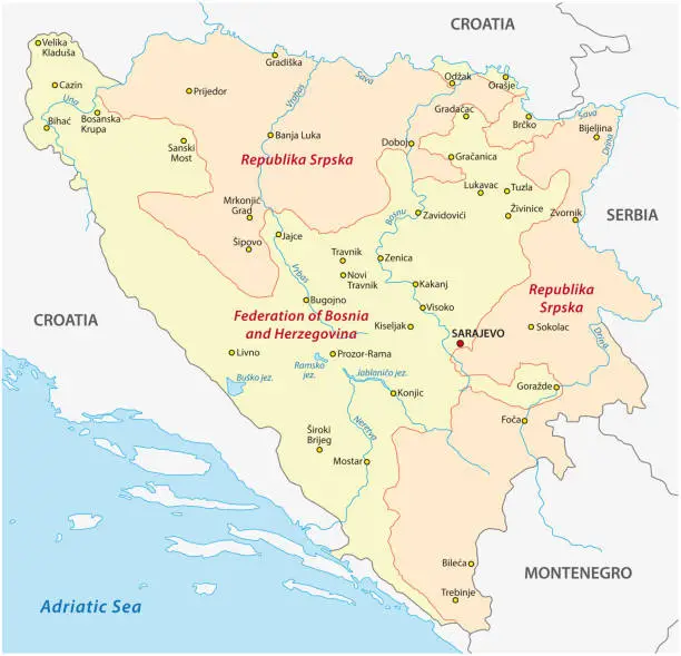 Vector illustration of bosnia and herzegovina administrative and political map