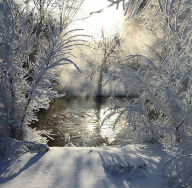 Winter lake scene reflecting in the water