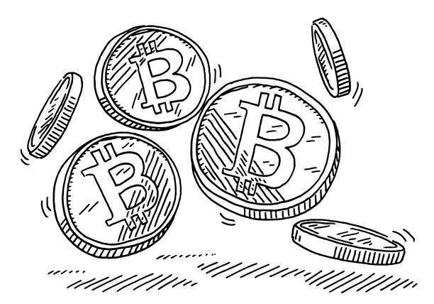 Flying Bitcoins Drawing Hand-drawn vector drawing of a few Flying Bitcoin Coins. Black-and-White sketch on a transparent background (.eps-file). Included files are EPS (v10) and Hi-Res JPG. blockchain clipart stock illustrations