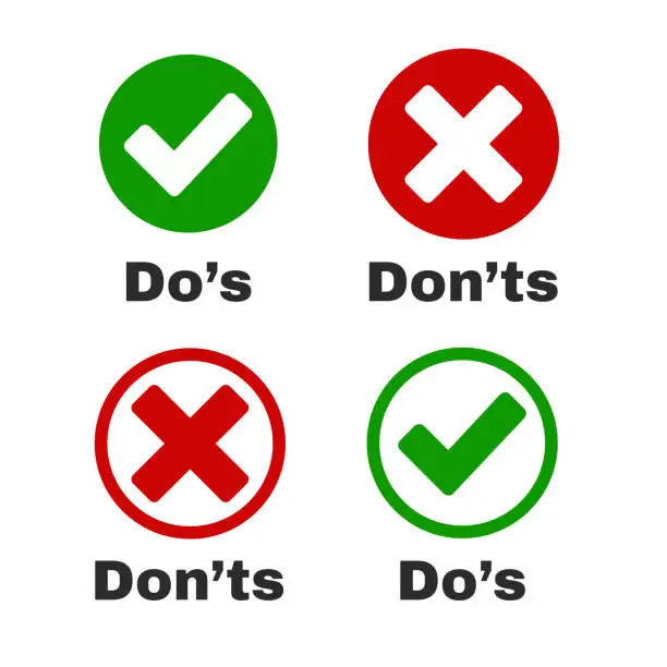 Vector illustration of Tick and Cross with Do's and Don'ts.