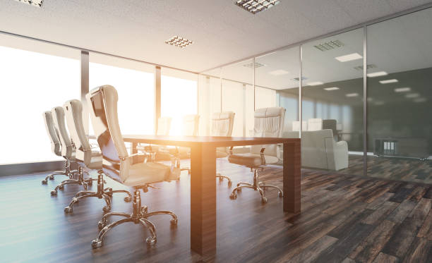 istock Modern office Cabinet. Meeting room. 3D rendering., Sunset. 886636492