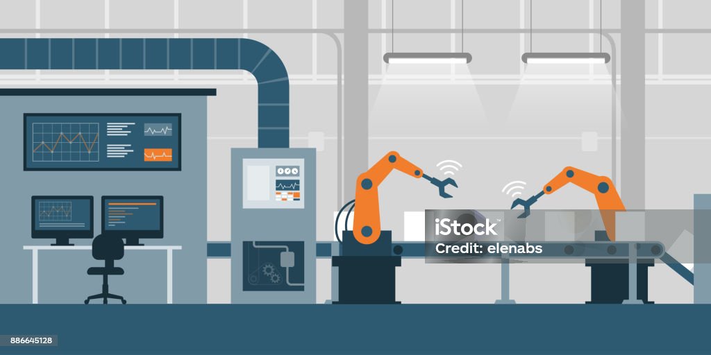 De producción y fábrica inteligente - arte vectorial de Fábrica libre de derechos