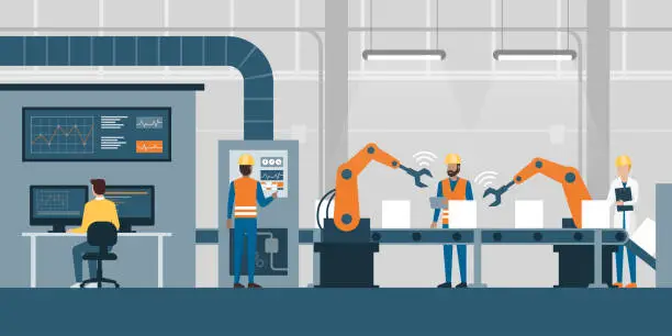 Vector illustration of Smart factory and production line