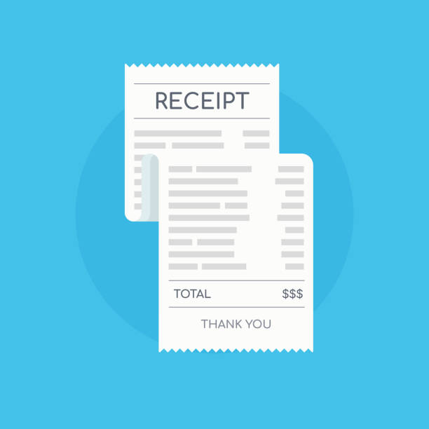 Icon shopping receipt. Invoice sign. Paying bills. Icon shopping receipt. Invoice sign. Paying bills. Vector illustration in flat style. receipt stock illustrations