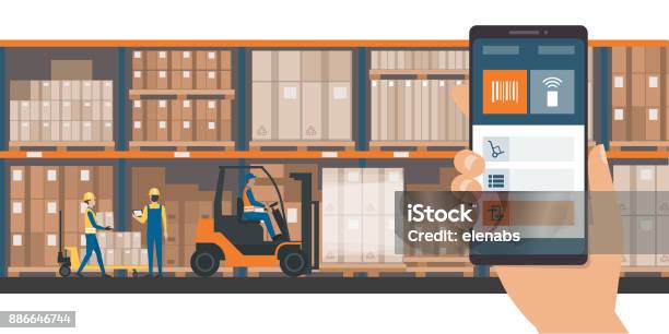 Warehousing And Storage App Stock Illustration - Download Image Now - Warehouse, Bar Code Reader, Bar Code