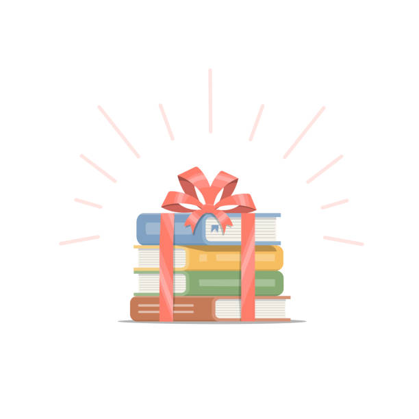 빨간 리본 및 활 누적된 책의 선물. 책의 컨셉 디자인은 최고의 선물 이다. - stacking bookstore reading book stock illustrations