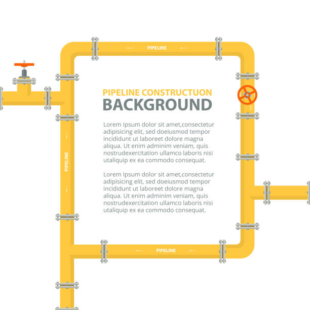 illustrations, cliparts, dessins animés et icônes de arrière-plan industriel avec pipeline jaune. conduites dans le cadre de forme pour le texte. - valve manual worker industry oil industry