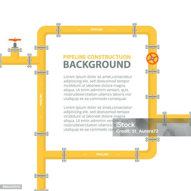 Industrial Background With Yellow Pipeline Pipes In Shape Frame For Text Stock Illustration - Download Image Now