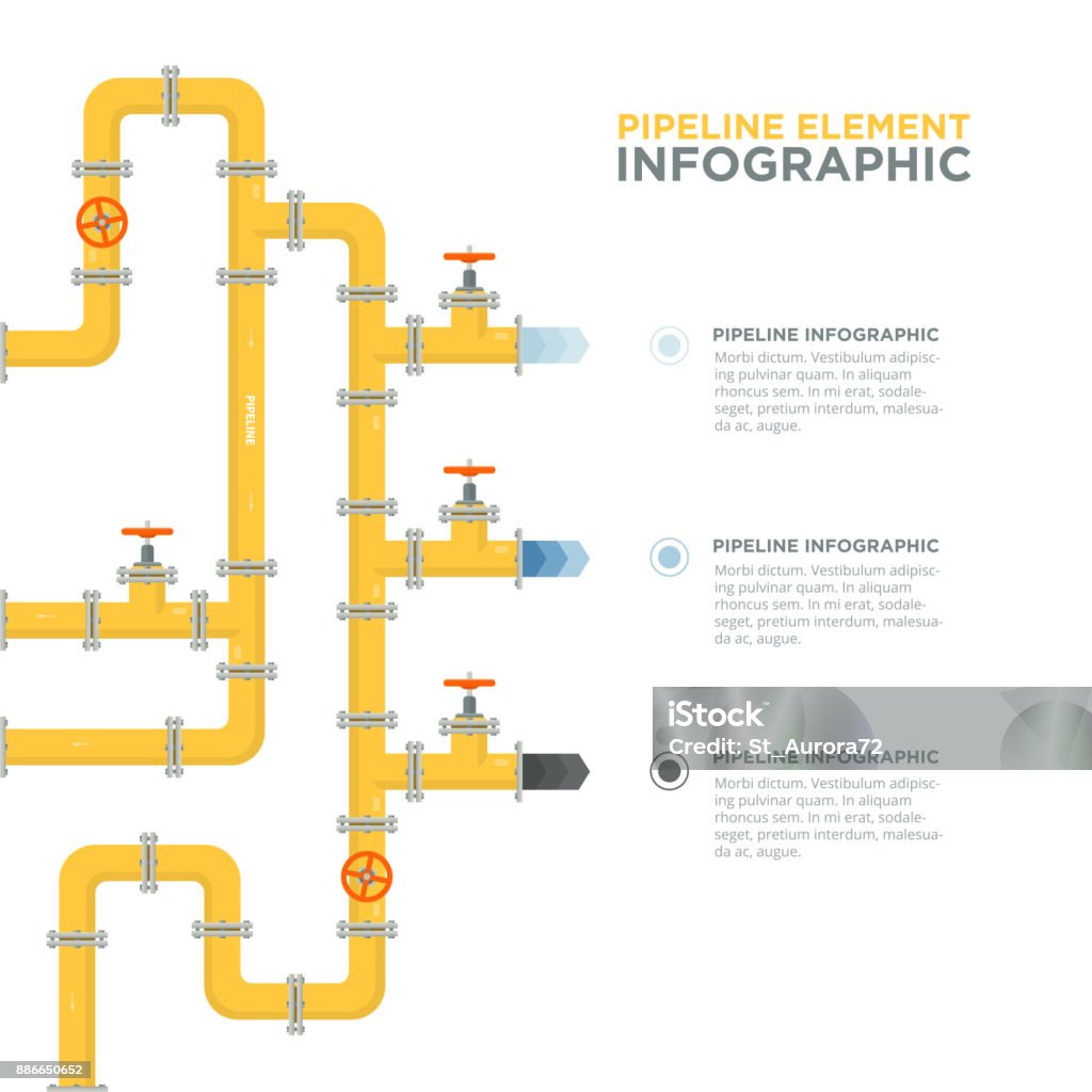 Plantilla de infografías de tuberías. Tuberías y válvulas. - arte vectorial de Conducto - Tubería libre de derechos