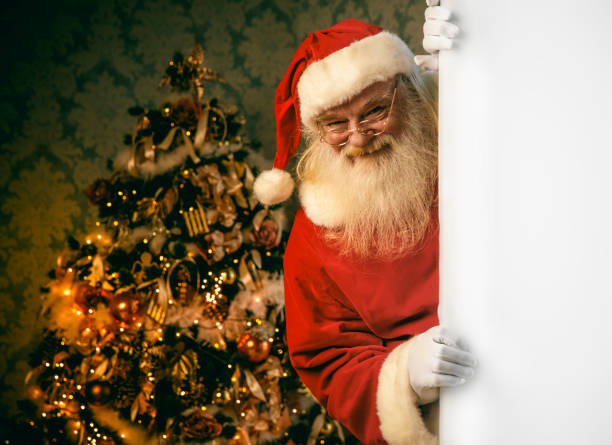 istock Santa Claus pointing on blank banner 886657572