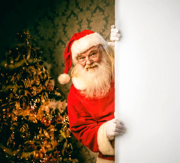 istock Santa Claus pointing on blank banner 886657696
