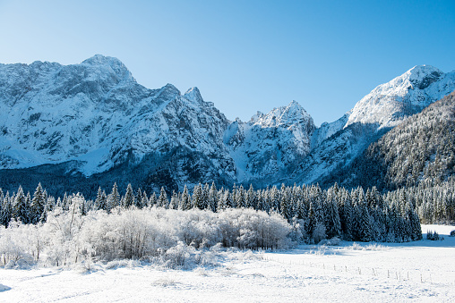 Beautiful winter in Alps, Lago di Fusine valley, Italy. Europe; outdoor photography. Nikon.