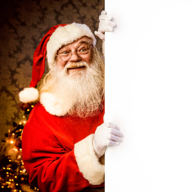 istock Santa Claus pointing on blank banner 886657772