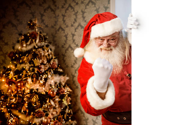 istock Santa Claus pointing on blank banner 886658756