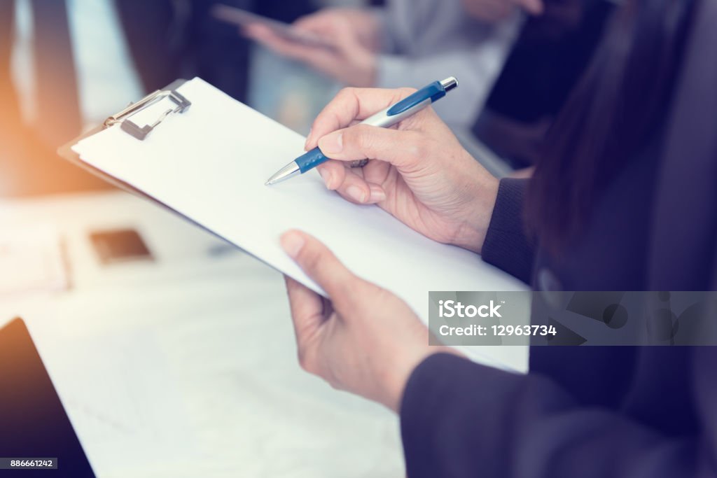 Businesswoman being ready to take note data, Business office concept Businesswoman being ready to take note data., Business office concept. Clipboard Stock Photo