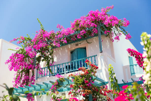 typical greek house - greece blue house wall imagens e fotografias de stock