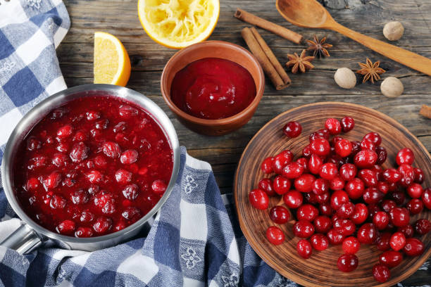 istock delicious cranberry sauce in a saucepan 886661718