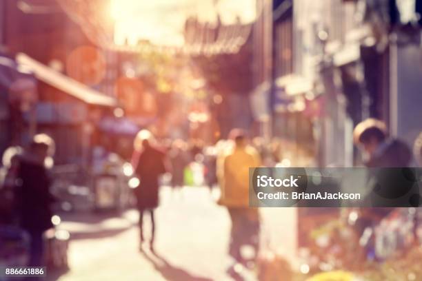 Crowd Of Shoppers Walking And Shopping On A High Street Stock Photo - Download Image Now