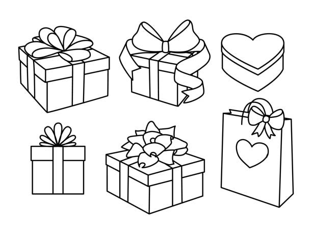 ilustrações, clipart, desenhos animados e ícones de conjunto de caixas de presente de doodle - goodie bag
