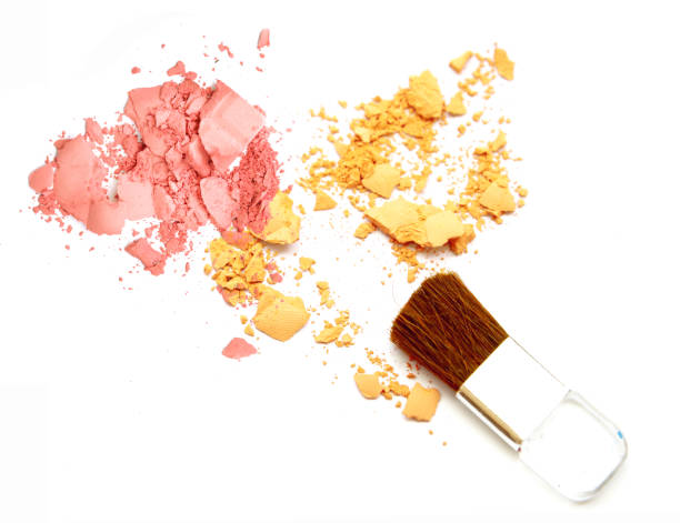 istock Cosmetic pink and yellow powder make up and brush isolate. 886673016