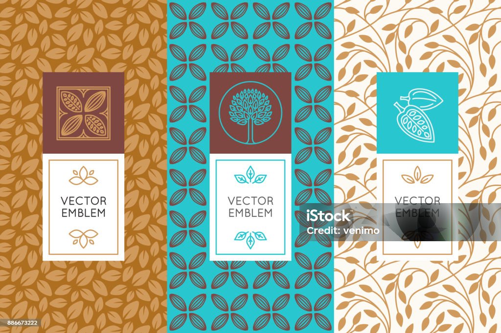 Vector set of design elements and seamless patterns for chocolate Vector set of design elements and seamless patterns for chocolate and cocoa packaging - labels and backgrounds Chocolate stock vector