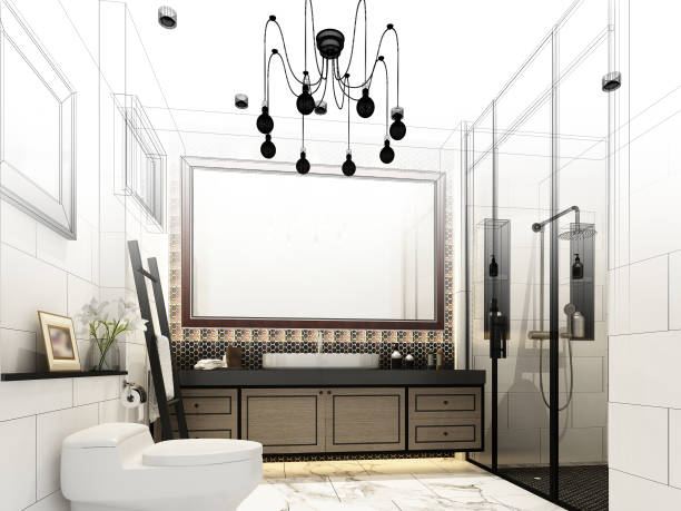 istock abstract sketch design of interior bathroom ,3d rendering 886676524