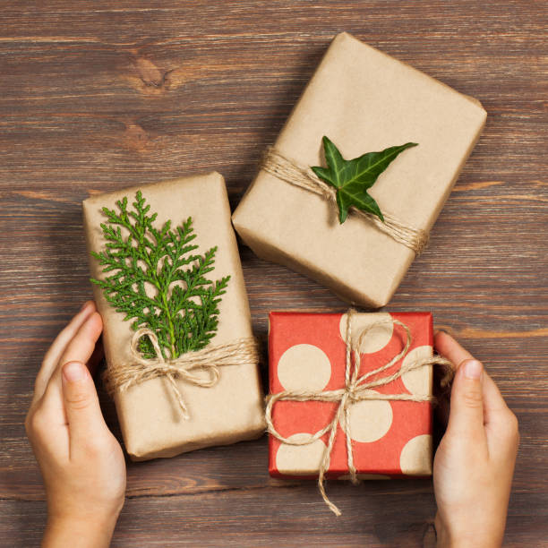 istock Gifts packed in a minimalistic style 886680128