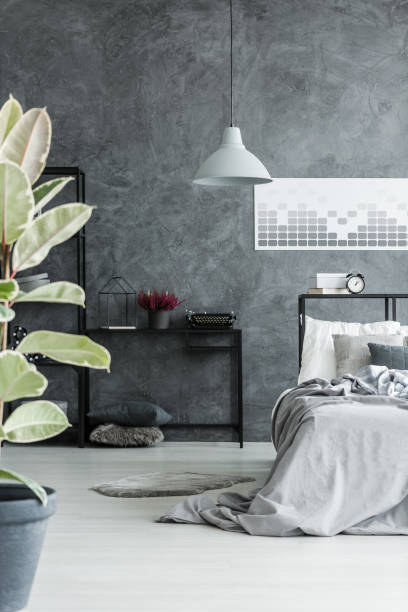 istock Dark bedroom with plant 886680158