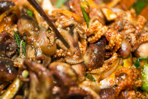 Baby Octopus (Jjukkumi) is famous season food for Autumn in Korea and it is cooked in Korean traditional sauce (gochujang, garlic, soy sauce)