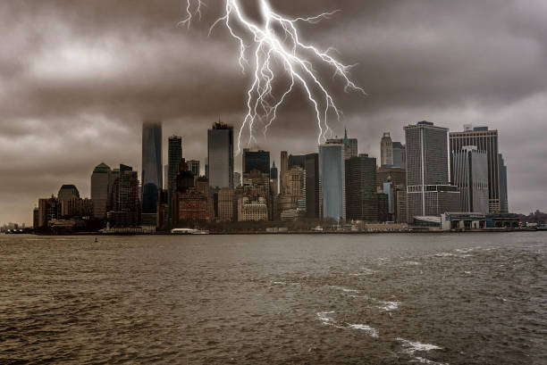 istock Manhattan from the water with stormy sky 886685486