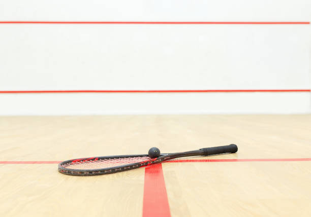 istock racquetball equipment and wall with red lines 886689930