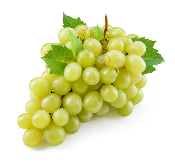 istock Grapes isolated. Green grape with leaves on white. With clipping path. Full depth of field. 886694006