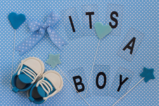 It's a boy! Baby announcement. Newborn background. Babby shower