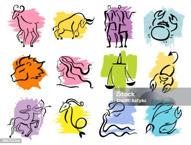 Horoscope Zodiac Star Signs Vector Se Stock Illustration - Download Image Now - Astrology Sign, Astrology, Icon Symbol